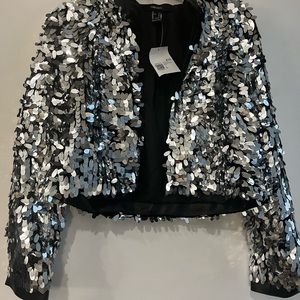 NWT Forever21 Metallic Sequin Cropped Jacket Large